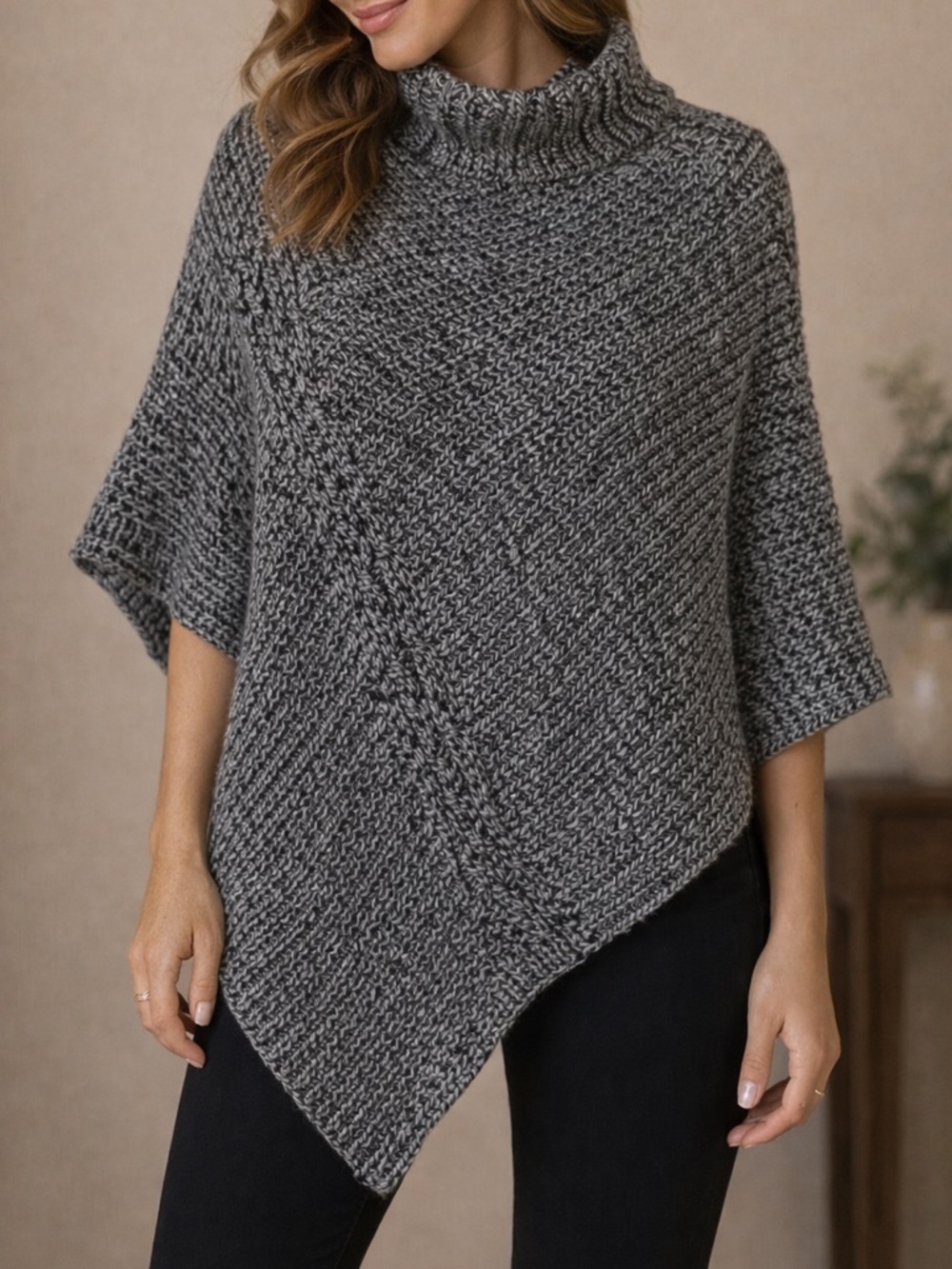 Sonoma Charcoal Knit Poncho Sweater